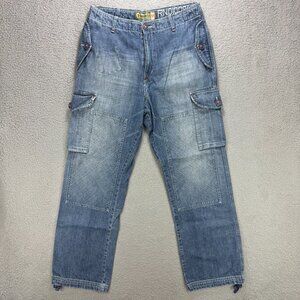 Akademiks Jeans Mens 34 Blue Double Knee Cargo Denim Baggy Wide Leg Vintage Y2K